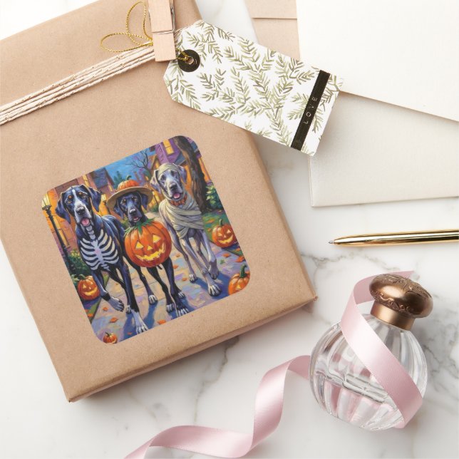 Great Dane Trick-or-Treating Halloween Costumes Square Sticker (Gifting)