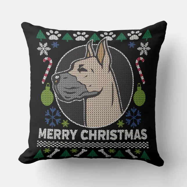 Great Dane Ugly Christmas Sweater Dog Design Throw Pillow Zazzle
