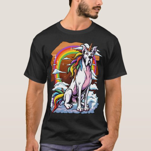 Great Dane Unicorn Rainbow Clouds Cool Dog Lover P T_Shirt