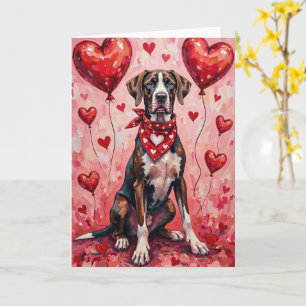 Great Dane Valentine’s Day Dog with Hearts Red Card