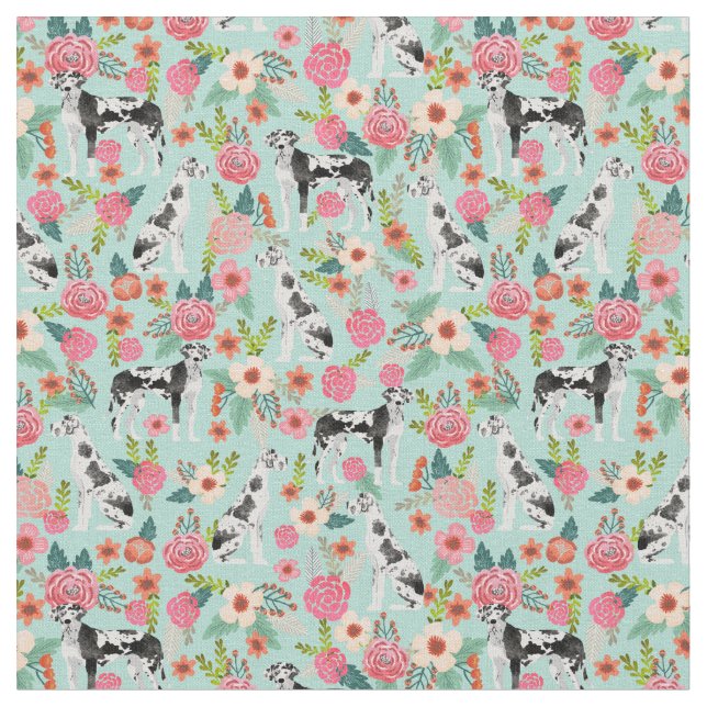 Great Dane vintage florals mint Fabric (Close Up)
