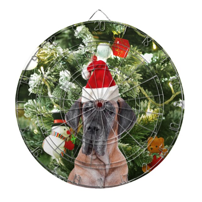 Great Dane w Christmas Tree Gift Boxes Santa Hat Dart Board (Front)