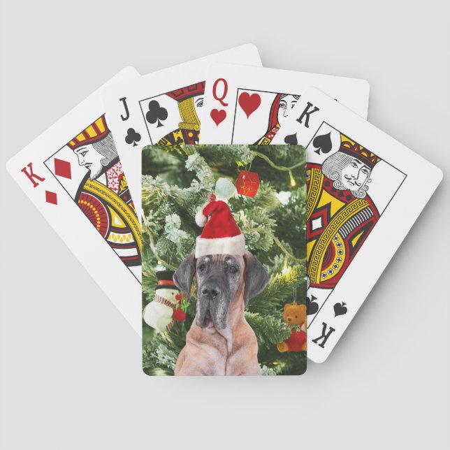 Great Dane w Christmas Tree Gift Boxes Santa Hat Poker Cards (Back)