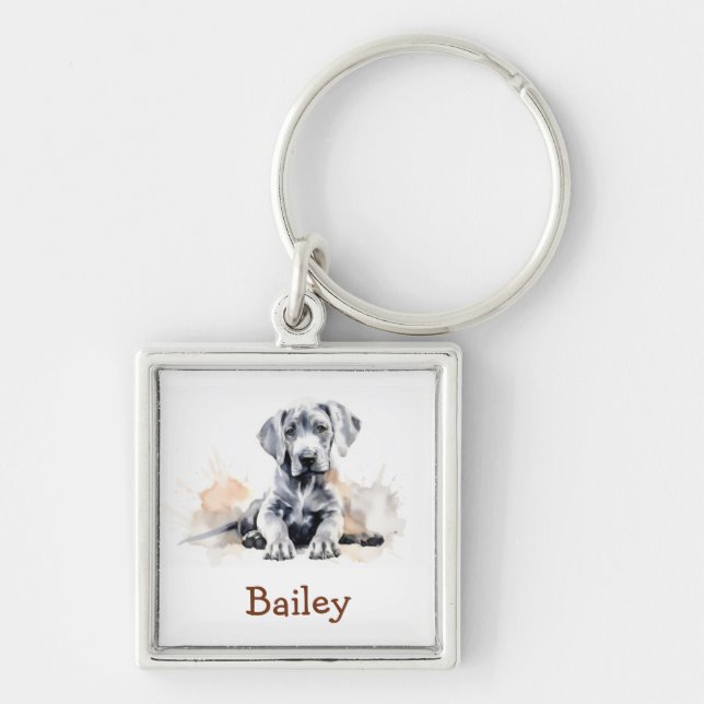 Great Dane Watercolor Keychain (Front)