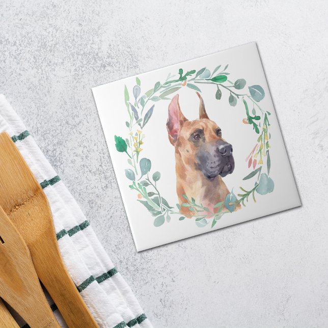 Great Dane Watercolor Wreath Ceramic Tile (Creator Uploaded)