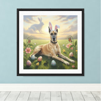 Great Dane Wearing Bunny Ears Easter Spring Meadow Canvas Print
