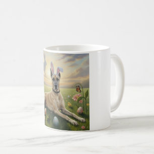 Great Dane Wearing Bunny Ears Easter Spring Meadow Coffee Mug