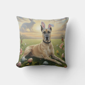 Great Dane Wearing Bunny Ears Easter Spring Meadow Throw Pillow