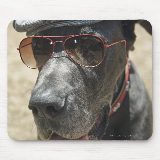 Great Dane wearing hat and sunglasses Mouse Pad (Front)