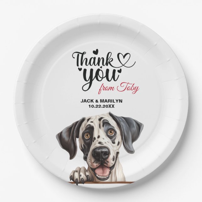 Great Dane Wedding Thank You Paper Plates (Front)