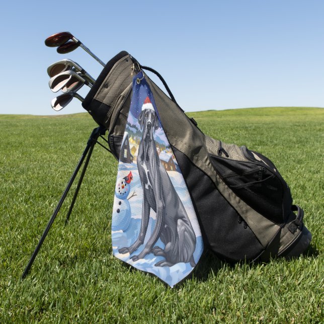 Great Dane Winter Wonderland Christmas Joy  Golf Towel (Green)