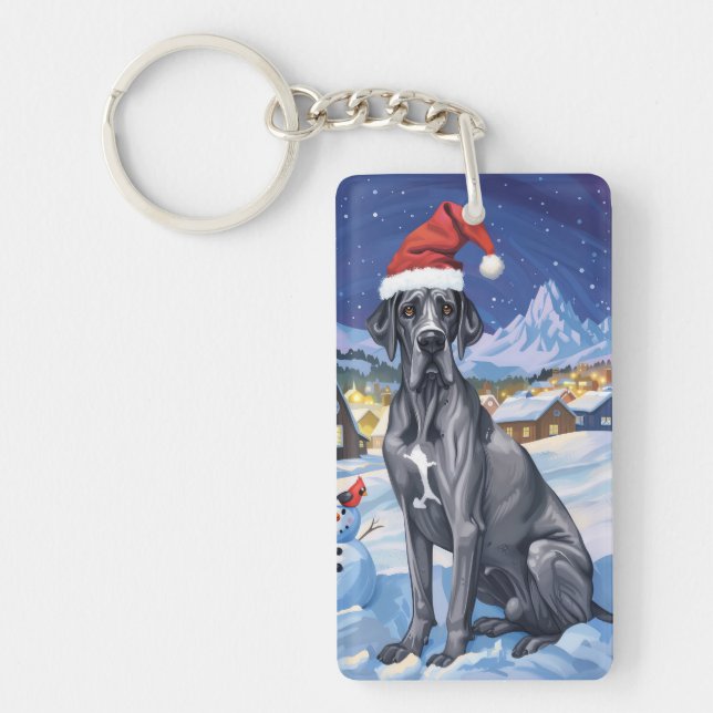Great Dane Winter Wonderland Christmas Joy  Keychain (Front)