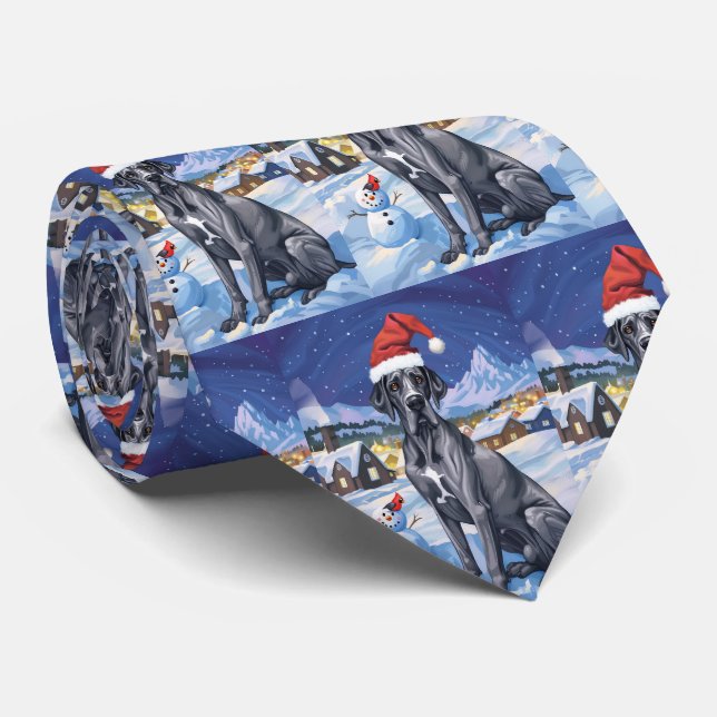 Great Dane Winter Wonderland Christmas Joy  Neck Tie (Rolled)