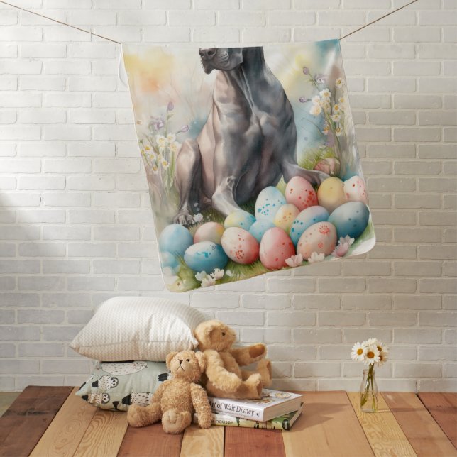 Great Dane with Easter Eggs Baby Blanket (In Situ)
