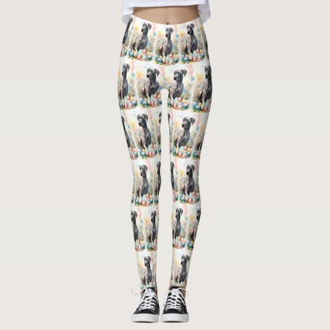 Great Dane with Easter Eggs Leggings (Front)