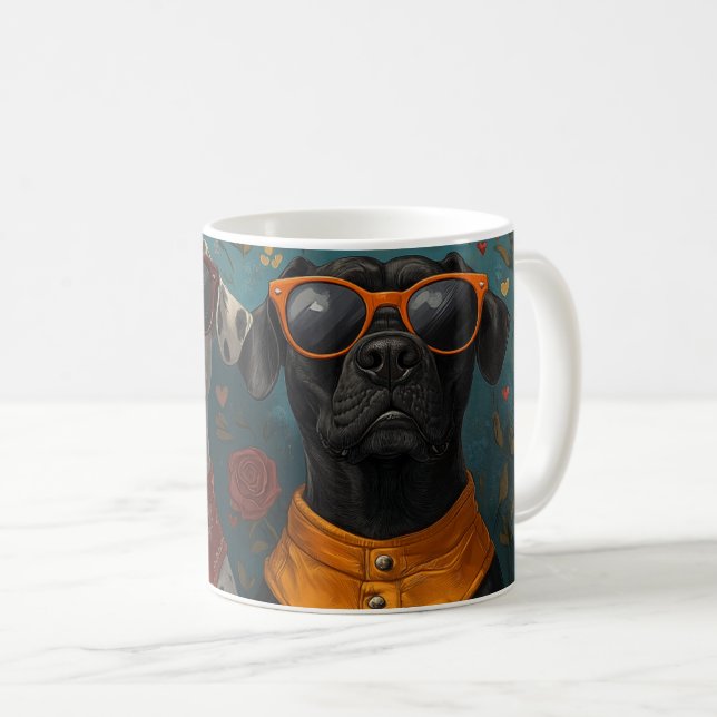 Great Dane With Heart Roses Valentine's Day Coffee Mug (Front Right)