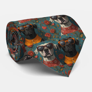 Great Dane With Heart Roses Valentine's Day Neck Tie