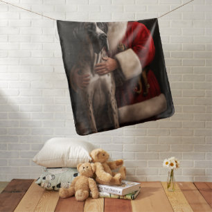 Great Dane With Santa Claus Festive Christmas Baby Blanket