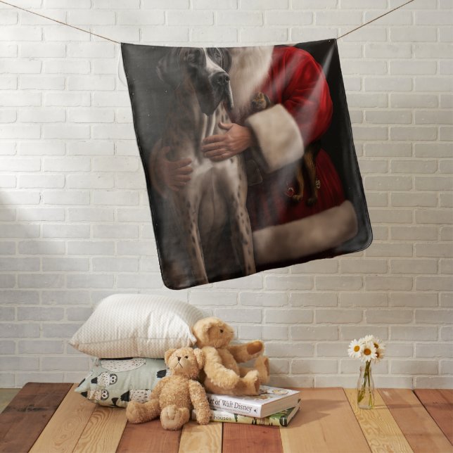 Great Dane With Santa Claus Festive Christmas  Baby Blanket (In Situ)