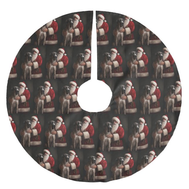 Great Dane With Santa Claus Festive Christmas  Brushed Polyester Tree Skirt (Front)