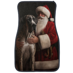 Great Dane With Santa Claus Festive Christmas Car Floor Mat