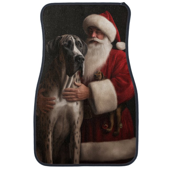 Great Dane With Santa Claus Festive Christmas  Car Floor Mat (Front)