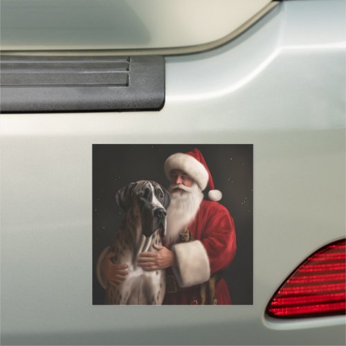 Great Dane With Santa Claus Festive Christmas  Car Magnet