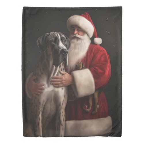 Great Dane With Santa Claus Festive Christmas  Duvet Cover
