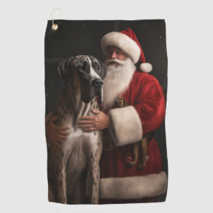Great Dane With Santa Claus Festive Christmas  Golf Towel