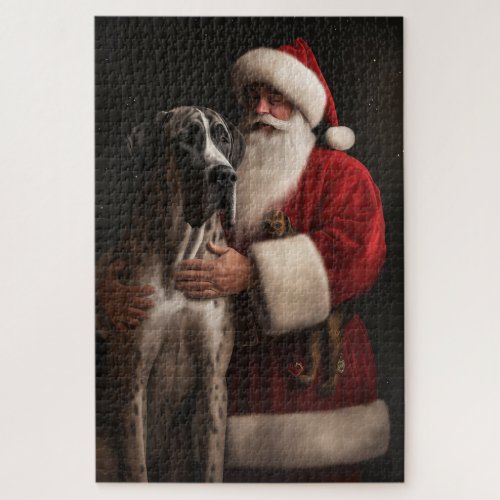 Great Dane With Santa Claus Festive Christmas  Jigsaw Puzzle