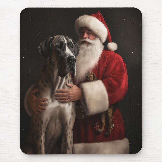 Great Dane With Santa Claus Festive Christmas  Mouse Pad (Front)