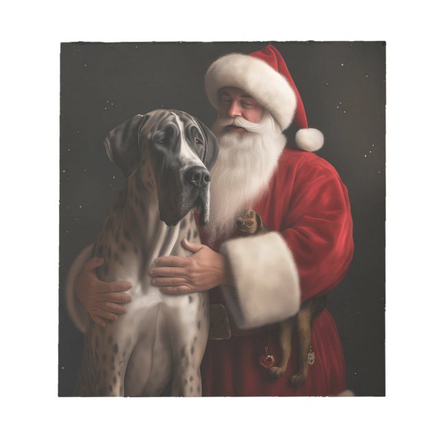 Great Dane With Santa Claus Festive Christmas  Notepad (Front)