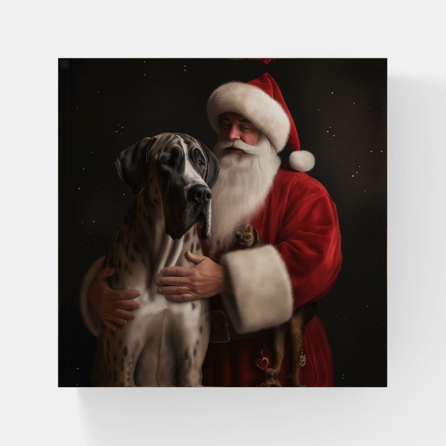Great Dane With Santa Claus Festive Christmas  Paperweight (Front)