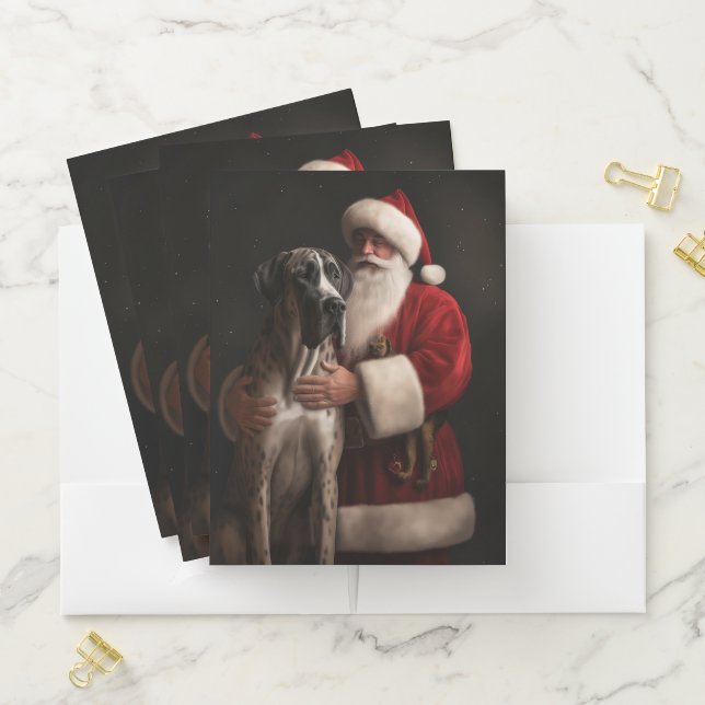 Great Dane With Santa Claus Festive Christmas  Pocket Folder (In Situ)