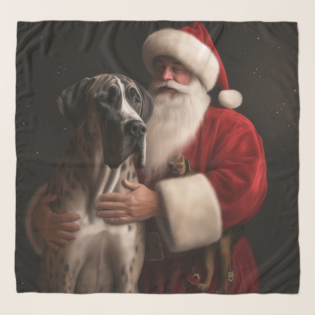 Great Dane With Santa Claus Festive Christmas  Scarf (Front)