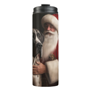 Great Dane With Santa Claus Festive Christmas Thermal Tumbler