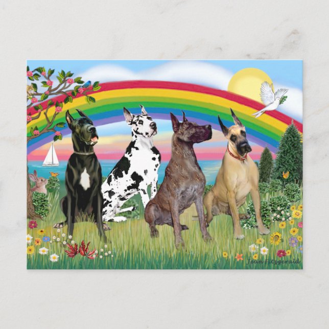 Great Danes (four) - Rainbow Bright Postcard (Front)