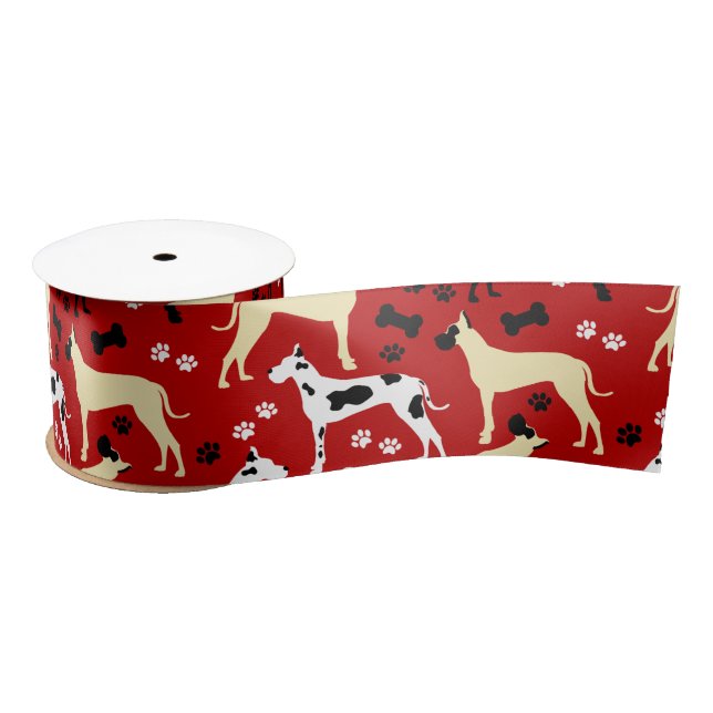 Great Danes Harlequin, Fawn, Black Great Dane Satin Ribbon (Spool)