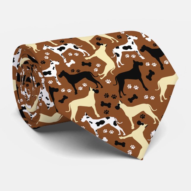 Great Danes Harlequin, Fawn, Black Great Danes Nec Neck Tie (Rolled)