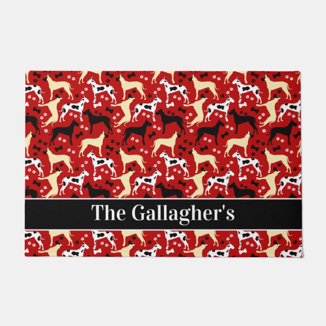 Great Danes Harlequin Fawn Pattern Personalized Do Doormat (Front)