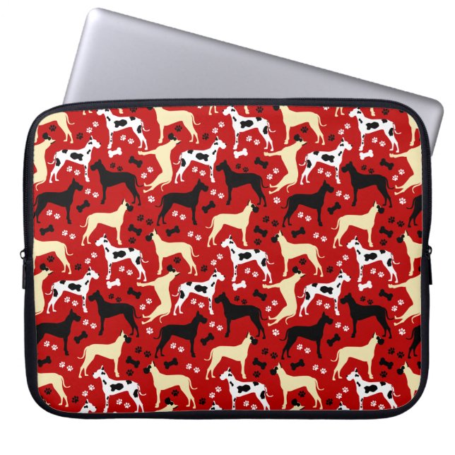 Great Danes Pattern Harlequin, Fawn, Black Dane Laptop Sleeve (Front)
