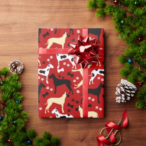 Great Danes Red Pattern Wrapping Paper