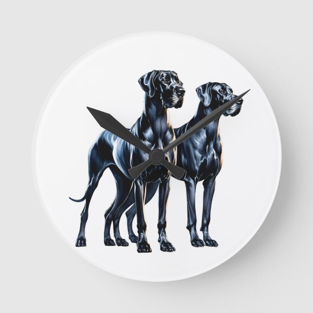 Great Danes Watercolor Round Clock (Front)