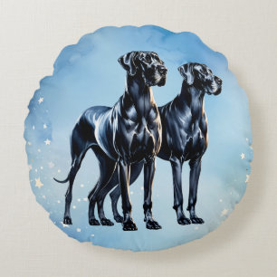 Great Danes Watercolor Round Pillow
