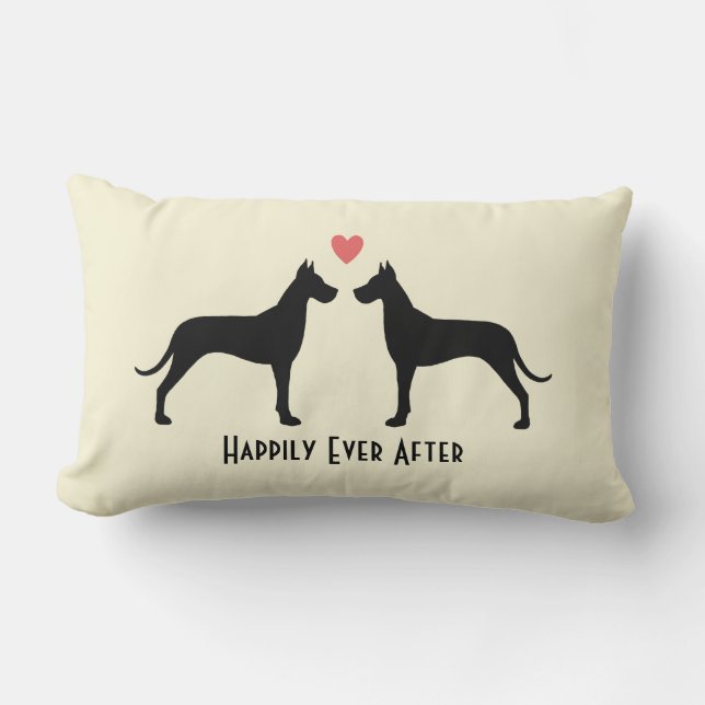 Great Danes Wedding Dogs | Happy Couple Custom Lumbar Pillow (Front)