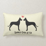 Great Danes Wedding Dogs | Happy Couple Custom Lumbar Pillow<br><div class="desc">Great Dane Silhouettes Facing Each Other with Heart. The text, “Happily Ever After” can be personalized with your own greeting, names or wedding date. Makes a great gift for bridal showers, weddings and milestone anniversaries. A decorative throw pillow for Great Dane lovers. Visit Jenn’s Doodle World for even more unique...</div>
