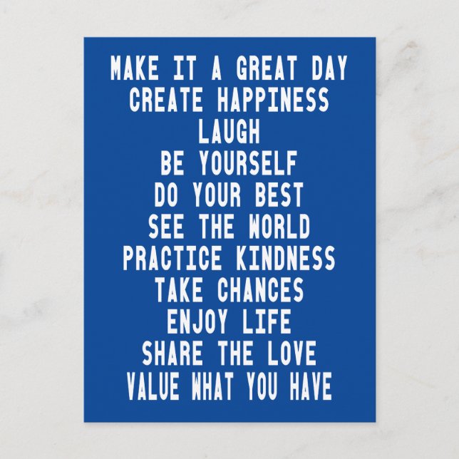 Great Day Blue Graphic Inspirational Quotes Postcard (Front)