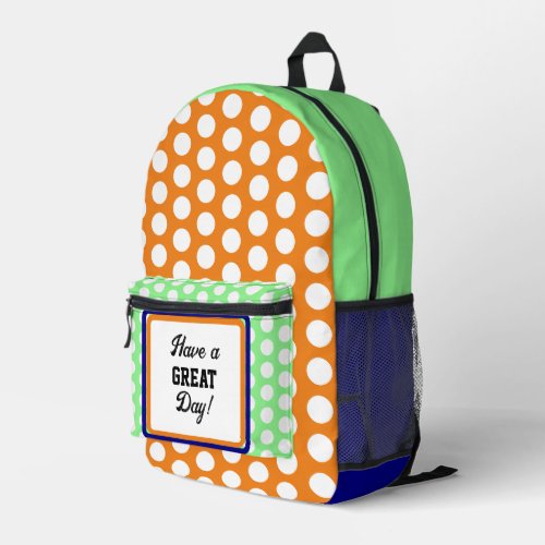 Great Day Polka Dots Orange Green Blue Printed Backpack