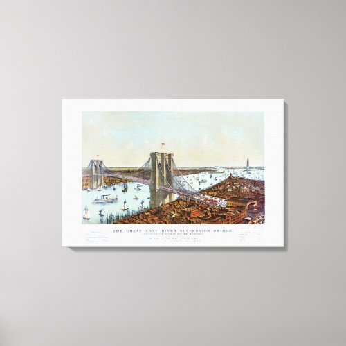 Great East River suspension bridge 1892 Canvas Print