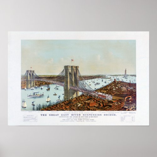 Great East River suspension bridge 1892 Poster